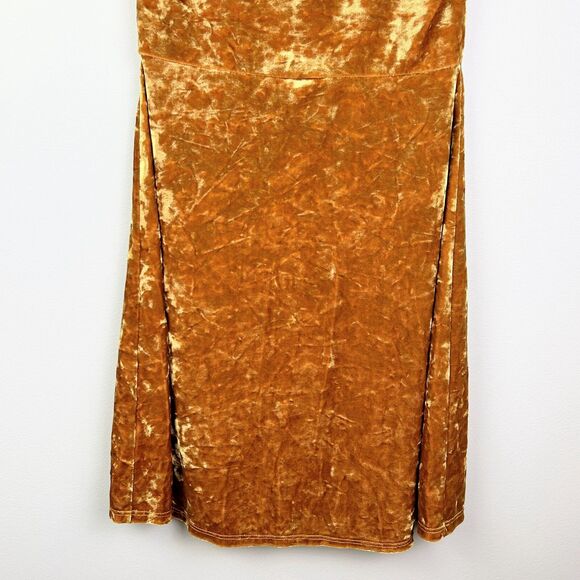 Urban Outfitters Maeve Crushed Velvet Mini Dress Yellow Sweetheart Short Slv S - Picture 7 of 13